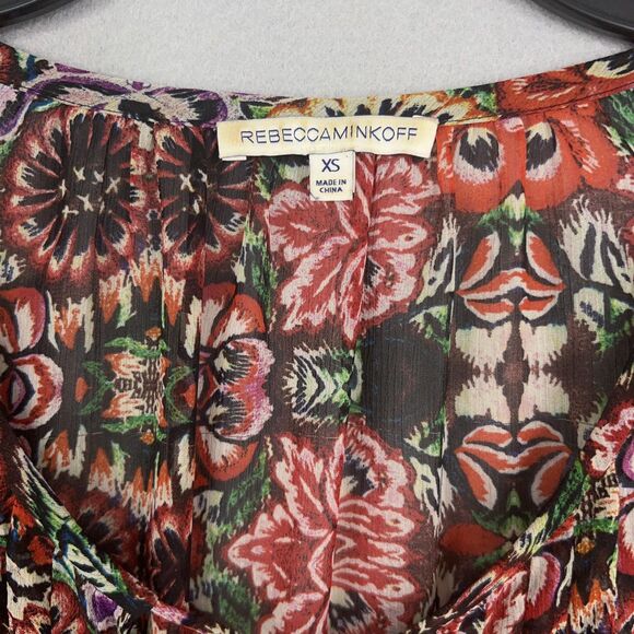Rebecca Minkoff Shirt Womens XS Red Floral Boho Flowy Coastal Cottage Blouse - Picture 5 of 16